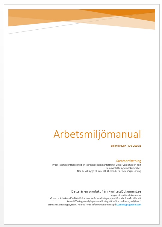 Manual - Systematiskt arbetsmiljöarbete - AFS 2001