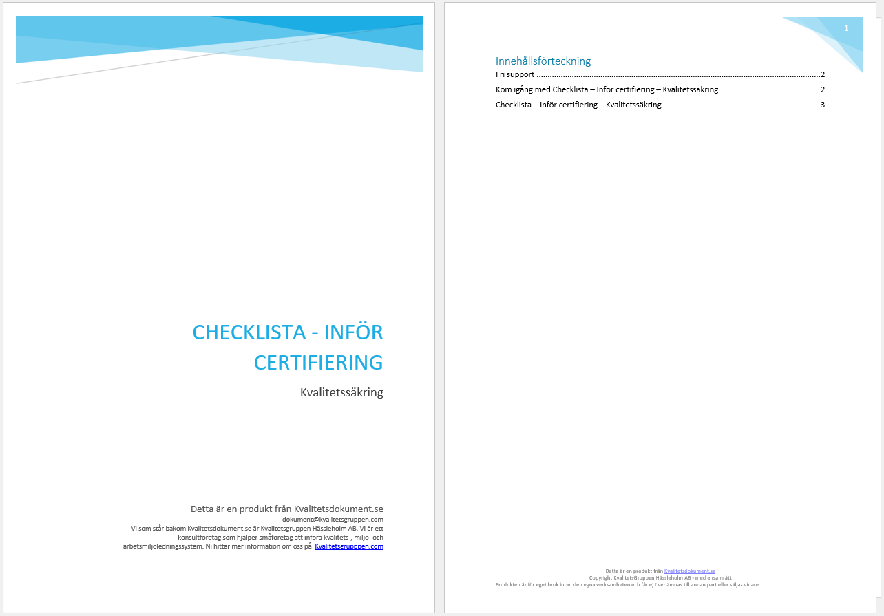 Checklista - Inf�r certifiering - Kvalitetss�kring