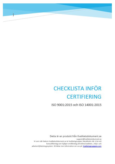 Checklista inför certifiering av ISO 9001:2015 - 14001:2015